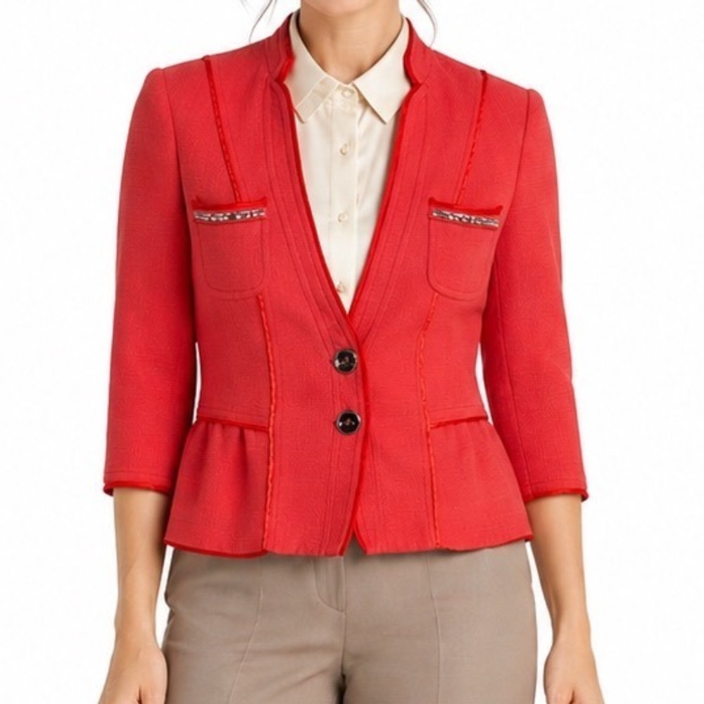 White House Black Market Coral Pink Chic Peplum Cropped Blazer Jacket 8